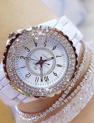  γυναικείο ρολόι χαλαζία πολυτελές κομψό ρολόι χειρός διαμάντι με βραχιόλι αδιάβροχο κεραμικό λουράκι στρας γυναικείο ρολόι χαλαζία