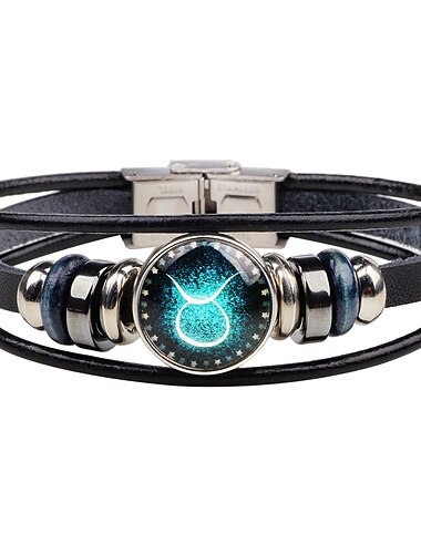  férfi bőr karkötő 12 csillagkép vintage punk fekete állatöv rock hip-hop karkötő ékszer