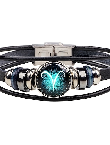  Herren Lederarmband 12 Konstellation Vintage Punk schwarz Sternzeichen Rock Hip-Hop Armband Schmuck