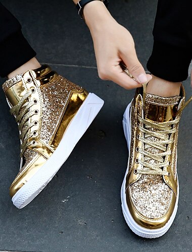  baskets montantes à paillettes dorées pour hommes - chaussures streetwear à lacets brillantes pour la vie nocturne et les événements de fête