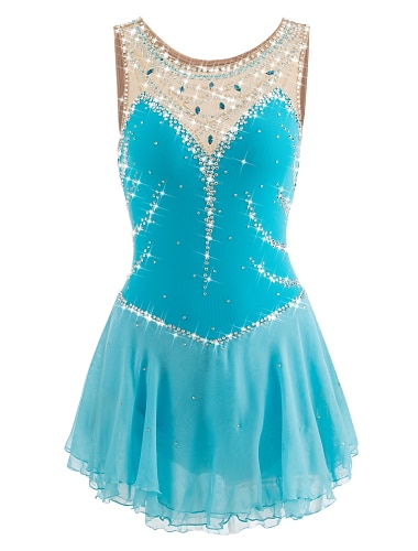  Kunstschaatsjurk Dames Voor meisjes Schaatsen Jurken Yan roze Egeïsch blauw Wit Lapwerk Netstof Spandex Oefenen Wedstrijd Kunstschaatskleding Met de hand gemaakt Juwelen Strass Mouwloos Schaatsen