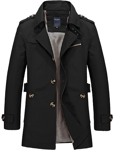 Herren übergangsjacke Trenchcoat Regenmantel Täglich Frühling & Herbst Polyester Windjacke Oberbekleidung Bekleidung Vintage Einfarbig Reverskragen mit Schlitz