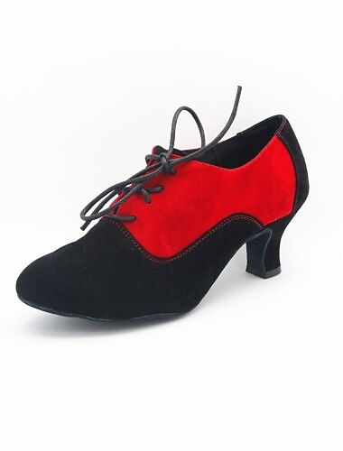  Damen Ballsaal-Tanzschuhe Schuhe für modern Dance Schaukelschuhe Innen Professionell ChaCha Absatz Spleißen Schnürung Schwarz und Silbern Schwarz / Rot Schwarz