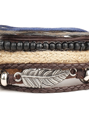 Herren 1 Stück Manschettenknöpfe Lederarmbänder Memory Wire Armbänder Geschenk Täglich Klassisch Retro Punk Klassisch Schwarz und Silbern Rot orange Hellbraun