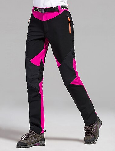  Women's Hiking Pants Trousers Fleece Lined Pants Softshell Pants Winter Outdoor Waterproof Windproof Thermal Warm Elastic Waist Fashion Bottoms Blue Red Skiing Camping Ski / Snowboard