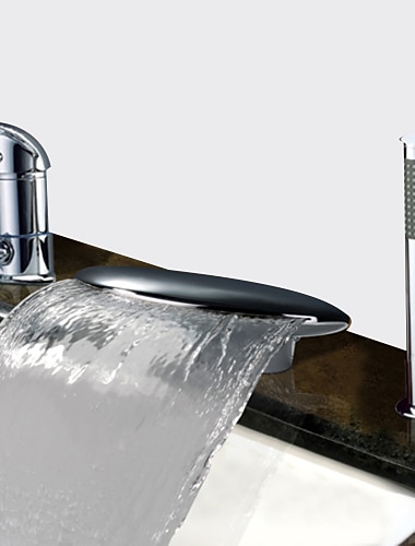  waterval badkraan badrandcombinaties, wijdverspreide badkamerkraan bad romeinse badvuller mengkraan messing, 3-gats sproeier met koud-warmwaterslang