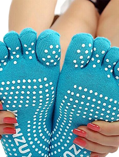  1 Paar Yoga Socken Rutschfeste Yogasocken Fünf Zehensocken Damen Rutschfest Atmungsaktiv Feuchtigkeitsableitend Schützend Dunkelviolett Azurblau Rosa + Gelb Herbst Winter für Yoga Pilates Tanz Bikram