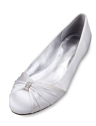  Γυναικεία Γαμήλια παπούτσια Νυφικά Παπούτσια Τεχνητό διαμάντι Επίπεδο Τακούνι Στρογγυλή Μύτη Κομψό Κλασσικό Μπαλαρίνα Σατέν Μοκασίνια Μαύρο Λευκό Κρύσταλλο