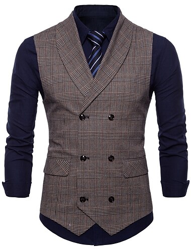  Herren Weste Anzugweste Hochzeit Arbeit Geschäft Festtage Ausgefallene Sanft Frühling Herbst Polyester Plaid Hemdkragen Schlank Braun Hellgrau Dunkelgray Weste