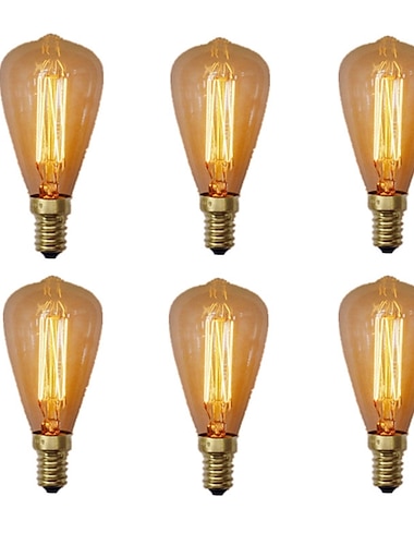  6 stk 40w e14 st48 glødelampe vintage edison lyspære varm hvit 2200-2700k retro dimbar for stearinlys pendel lys lysekrone 220-240v