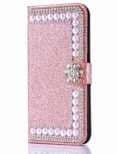  Funda para iPhone 16e iPhone 16 iPhone 15 Pro Max Plus iPhone 14 13 12 11 Pro Max Mini X XR XS Max 8 7 Plus Funda de Cartera Plegable con Soporte Magnético A prueba de Golpes Dura Rhinestone PU Cuero