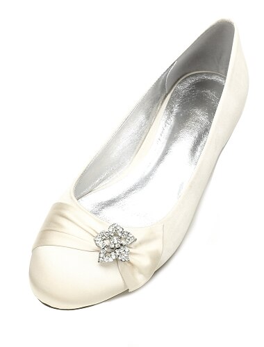  Damen Hochzeitsschuhe Glitzer Kristall Pailletten Geschmückt Brautschuhe Strass Satinblume Bandbindung Flacher Absatz Runde Zehe Ballerina Satin Schwarz Weiß Elfenbein