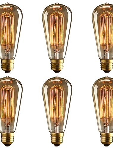  6 uds 40w edison vintage bombilla incandescente regulable e26 e27 st64 filamento de candelabro ámbar blanco cálido para accesorio de iluminación 220v 110v
