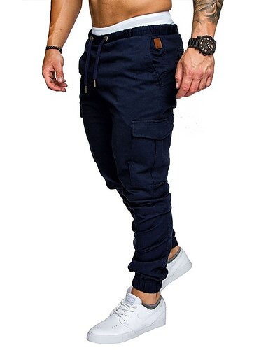  Herren Cargohose Cargohosen Cargohose Hose Hosen Kordelzug Elastische Taille Feste Farbe In voller Länge Casual Täglich Strassenmode Basic Schwarz Weiß