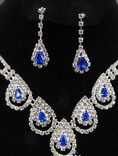  مجموعة مجوهرات 1SET أزرق ياقوتي حجر كريم و كريستال الأحجار الكريمة الاصطناعية أقراط القلائد نسائي حفلة سيدات ترف جميل قطرة دمعة مجموعة مجوهرات من أجل مناسب للحفلات زفاف مناسبة خاصة / السترين حجر كريم