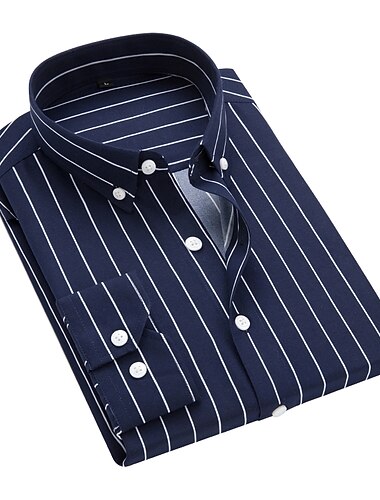  Voor heren Overhemd Button-down overhemd Gestreept shirt Shirt met kraag Gestreept Dagelijks Werk blauw Zwart / Wit Marineblauw Licht Blauw Lange mouw Kleding Lapwerk