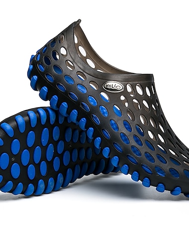  chaussures d'eau à enfiler perforées pieds nus noires et bleues pour hommes et femmes avec semelle en caoutchouc pour des activités confortables de plage et d'eau