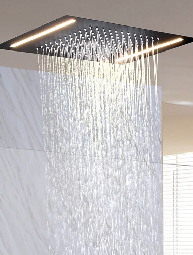  Duscharmatur, 500 * 360 mattschwarzer Badarmatur Regendusche komplett mit LED-Edelstahl-Duschkopf an der Decke montiertes Ti-PVD-Feature - Design / Regenduschkopfsystem