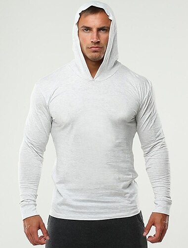  Herren Trainingshemd Laufshirt Sport Top Langarm Shirt Frühling Mit Kapuze Spandex Atmungsaktiv Schnelltrocknend Weich Fitnesstraining Laufen Sportbekleidung Sportkleidung Einfarbig Schwarz Wei