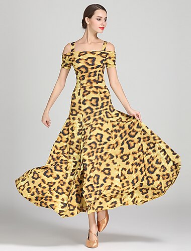  ריקודים סלוניים שמלה תד נשפך דוגמא \ הדפס בגדי ריקוד נשים הדרכה הצגה שרוולים קצרים גבוה משי קרח