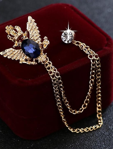  Men's Cubic Zirconia Brooches Stylish Link / Chain Elegant Fashion British Brooch Jewelry Blue Black For Wedding Holiday