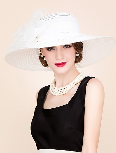  Kentucky-hatt Hatter organza solhatt spesiell anledning fest  kveld hesteveddeløp Melbourne Cup med blomsterhodepryd hodeplagg å imponere Kappløpsdag kjole