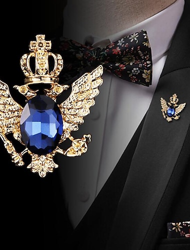  Men's Cubic Zirconia Brooches Retro Stylish Elegant Fashion British Brooch Jewelry Blue Black For Wedding Holiday