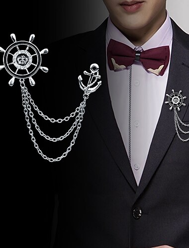  Herren Kubikzirkonia Broschen Stilvoll Gliederkette Kreativ Anker Erklärung Modisch Britisch Brosche Schmuck Silber Gold Für Party Hochzeit