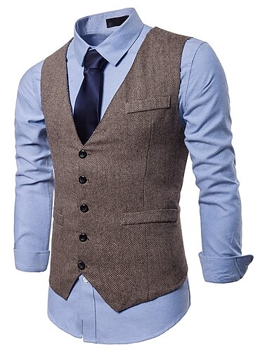  Hombre Abrigo de invierno Chaleco Boda Fiesta Trabajo Negocio Básico Casual elegante Primavera & Otoño Poliéster A Lunares Escote en Pico Delgado Negro Caqui Gris Chaleco