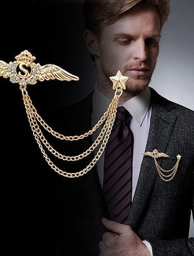  broches de zircônia cúbica masculina elegante elo/corrente asas criativas declaração de moda broche britânico jóias prata ouro para festa casamento outono diário