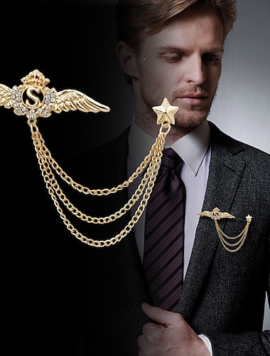  Herren-Broschen mit Zirkonia, stilvolles Glied/Kette, kreative Flügel, Statement-Mode, britische Brosche, Schmuck, Silber, Gold, für Party, Alltag, Hochzeit im Herbst