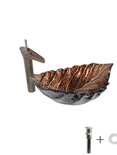  Bathroom Sink / Bathroom Faucet / Bathroom Mounting Ring Vanity Wash Basin / Antique - Tempered Glass Rectangular Vessel Sink