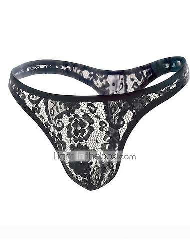  Men's G-string Underwear Low Waist Sexy lace sheer thong Transparent thongs t-strings panties Normal Lace Solid Colored Micro-elasticWhite M
