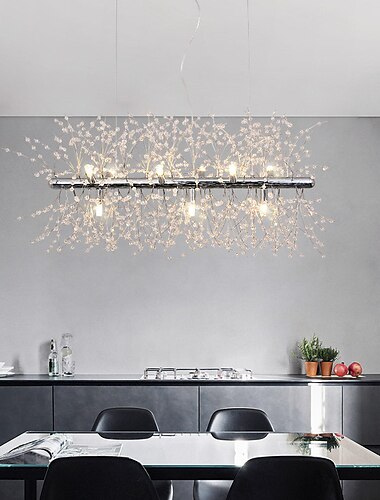  Lustres de salle à manger galvanisés à 9 lumières feu d'artifice LED lumière lustre en cristal d'île en acier inoxydable éclairage suspendu en or avec base d'ampoule 9 lumières