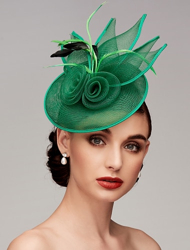  Fascinatorer Fjærnett Kentucky-hatt Fascinatorer hodepryd med fjær blomster 1PC Bryllup hesteveddeløp dames dag Melbourne Cup hodepryd å imponere Kappløpsdag kjole