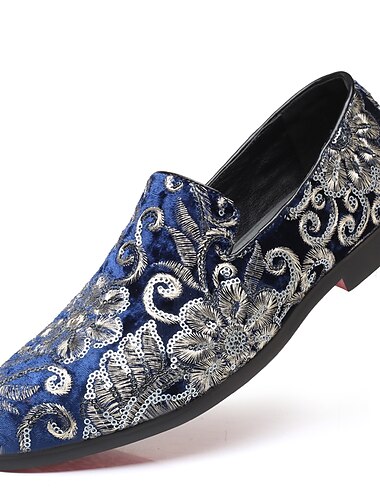 Men's Loafers & Slip-Ons Formal Shoes Comfort Shoes Sequin Classic British Party & Evening Office & Career Satin Black Red Blue Floral Spring Summer