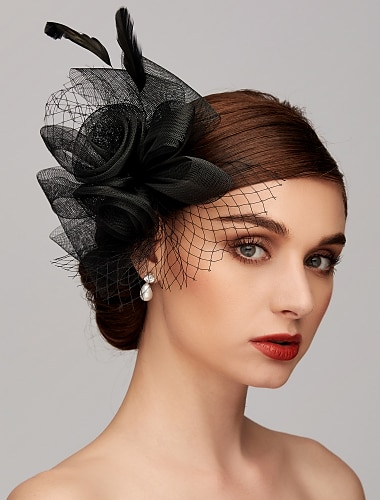  Elegant nettmesh tyll fascinator hatt hodepryd klips hodebånd med sløyfe(r) fjærblomst blomster 1PC Kentucky bryllup tefest hesteveddeløp cocktail vintage kvinner å imponere