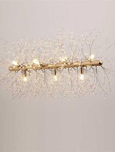  Pendelleuchte Hängelampe Insel Pendelleuchte Nachttischlampe 9-Licht galvanisierte Esszimmer Kronleuchter Feuerwerk LED Licht Edelstahl Kristallinsel Kronleuchter Gold mit 9 Lichtern g9 Lampenfuß
