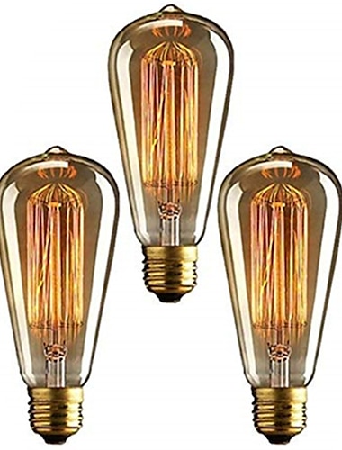  3pcs 40W Edison Vintage Incandescent Light Bulb Dimmable E26 E27 ST64 Candelabra Filament Amber Warm White for Lighting Fixture 220-240V