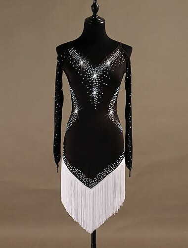  dans salsa latinsk dansklänning kristaller / strass dam träning långärmad hög spandex tyll