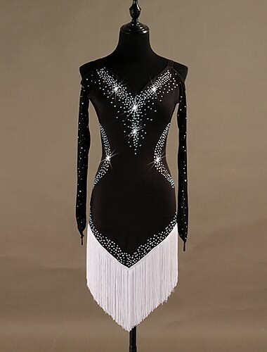  dans salsa latinsk dansekjole krystaller / rhinestones dametrening langermet høy spandex tyll