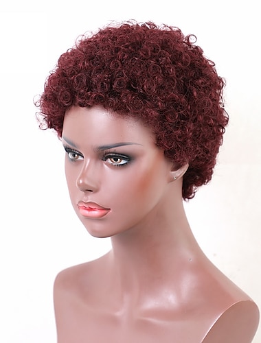  Menselijk haarmengsel Pruik Afro krullend Pixie-kapsel Machinegemaakt Zwart Licht Bruin Donkere wijn Dagelijks