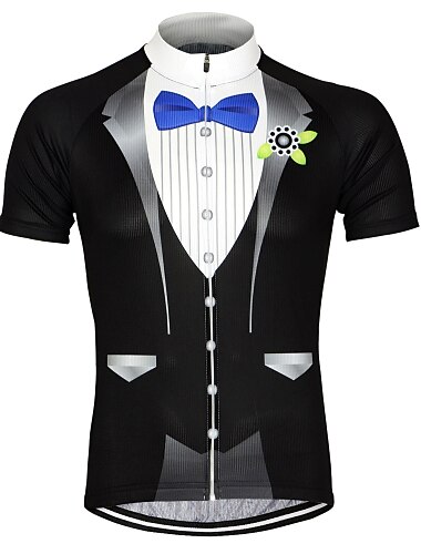  Herre Sykkeltrøyer Mønstret Drakt T-skjorte Morsom Kortermet Sykkel Jersey Topper med 3 baklommer Fjellsykling Veisykling Hurtigtørkende Forside Glidelås Tilbake Lomme Fukttransport sport Svart Gul