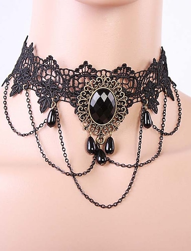  gargantilla collar encaje tatuaje gargantilla punk moda lolita joyería vintage estilo gótico encaje hasta piedras preciosas artificiales encaje aleación mujeres niñas bisutería