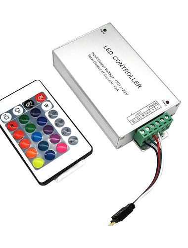  zdm dc12v-24v 12a 144w 24key ir cáscara de aluminio del controlador remoto para rgb led strip 5050 3528 smd
