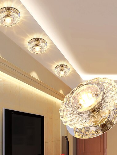  1 luz LED de 10 cm para teto de cristal luz de montagem embutida de design exclusivo eletrogalvanizado moderno e luxuoso estilo de cristal luz da varanda luz do corredor luz do corredor ac110-240v 3w