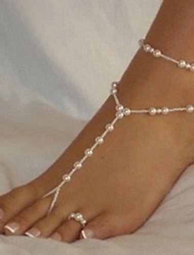  Femme Sandales Pieds Nus Perles Romantique Imitation Perle Bracelet de cheville Bijoux Blanche Pour Plein Air Sortie
