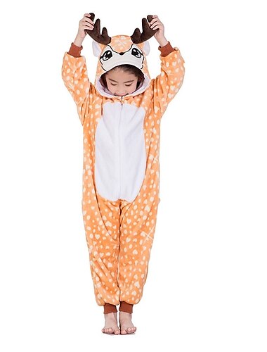 Kinder Rentier Onesie-Kostüm Faschingskostüme Rentier Pyjamas-Einteiler Kigurumi-Pyjamas Für Jungen und Mädchen Weihnachten Karneval Kindertag Karikatur