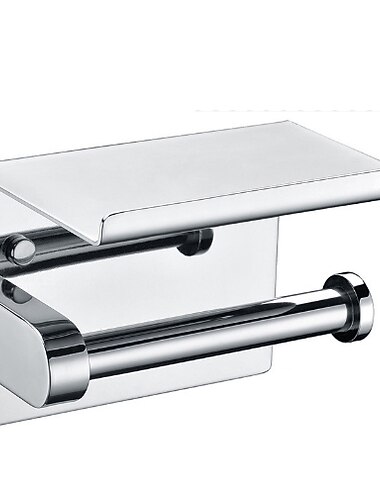  בעל נייר טואלט עיצוב חדש עכשווי נירוסטה מדף אמבטיה עם טלפון סלולרי אחסון קיר רכוב כסוף 1 pc