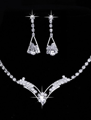  ネックレス イヤリングセット ファッション ラインストーン ジュエリー シルバー パーティー 結婚式　ウエディング用品　パーティーグッズ